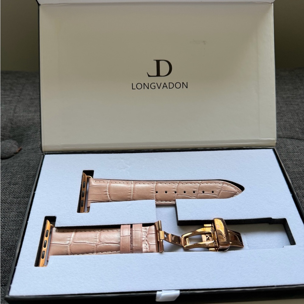 Longvadon Pink/Beige Croc-Embossed Leather Watch Strap - BRAND NEW